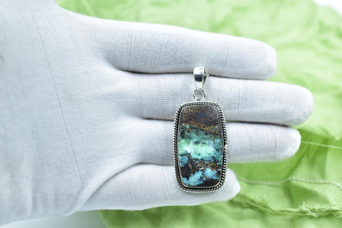 Handmade Mantis Variscite Turquoise & Sterling Silver Pendant with 16 inch Adjustable Chain