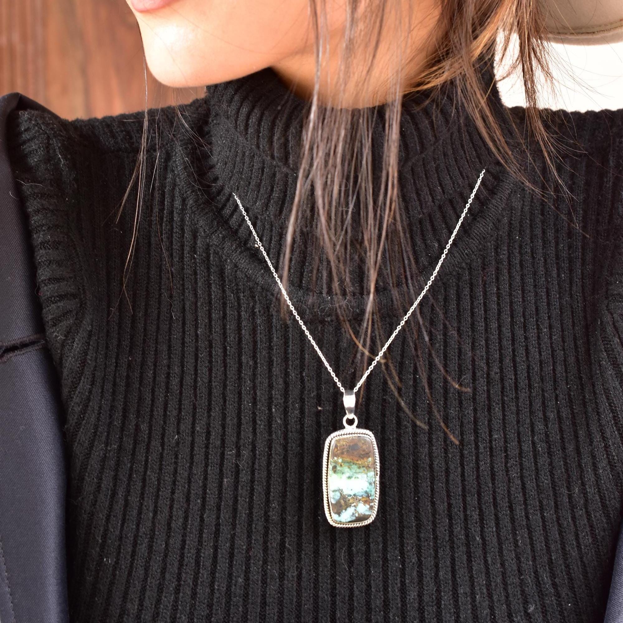 Handmade Mantis Variscite Turquoise & Sterling Silver Pendant with 16 inch Adjustable Chain