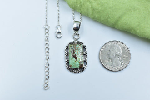 Handmade Mantis Variscite Turquoise & Sterling Silver Pendant with 16 inch Adjustable Chain