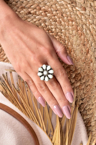 Handmade White Glow Stone & Sterling Silver Adjustable Ring