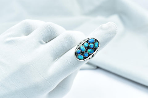 Handmade Aurora Opal & Sterling Silver Adjustable Ring, Statement Ring for Women