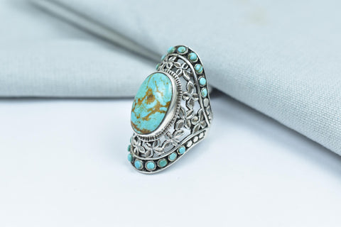 Handmade Turquoise & Sterling Silver Adjustable Ring, Statement Cluster Ring for Women