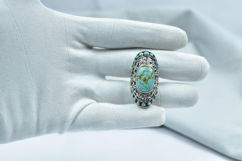 Handmade Turquoise & Sterling Silver Adjustable Ring, Statement Cluster Ring for Women