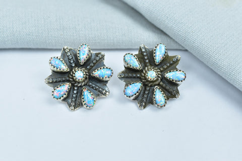 Handmade Aurora Opal Sterling Silver Stud Earrings