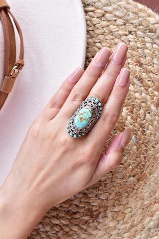 Handmade Turquoise & Sterling Silver Adjustable Ring, Statement Cluster Ring for Women