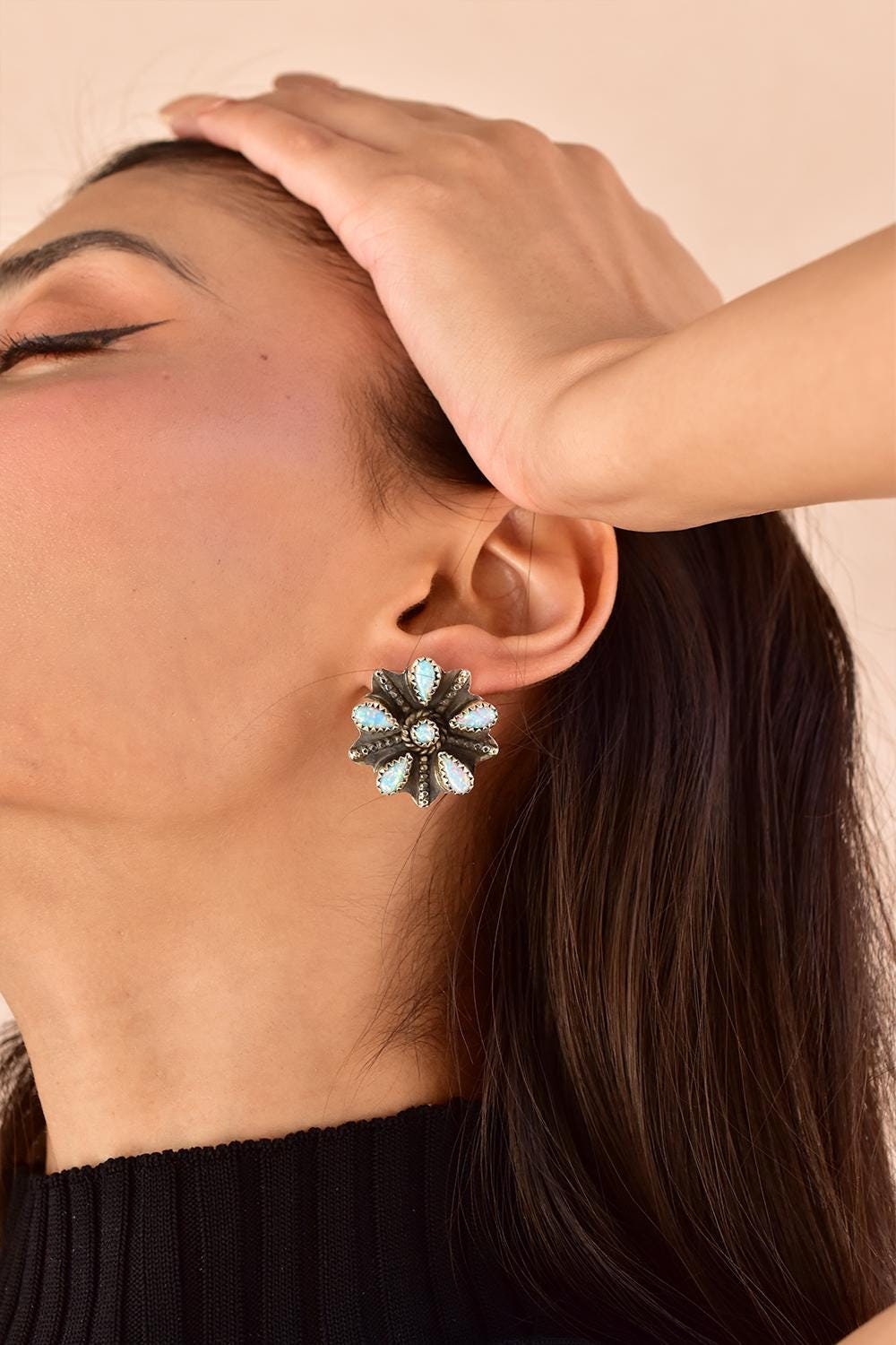 Handmade Aurora Opal Sterling Silver Stud Earrings