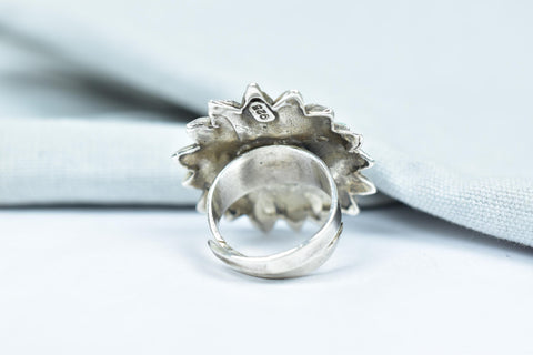 Handmade Turquoise & Sterling Silver Adjustable Ring, Flower Statement Ring for Women