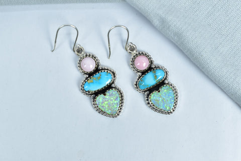 Handmade Aurora Opal Turquoise Earrings: Sterling Silver Dangle Drop