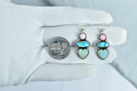Handmade Aurora Opal Turquoise Earrings: Sterling Silver Dangle Drop