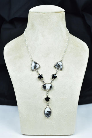 Handmade Zebra Jasper & Black Onyx 925 Sterling Silver Lariat Necklace