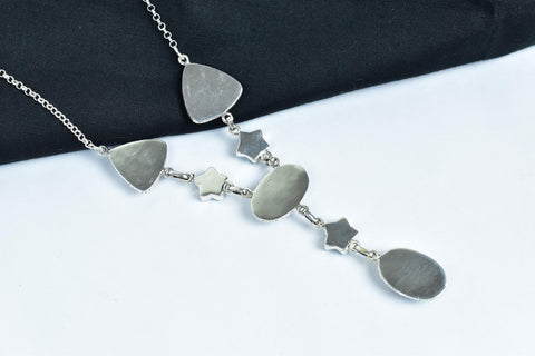 Handmade Zebra Jasper & Black Onyx 925 Sterling Silver Lariat Necklace