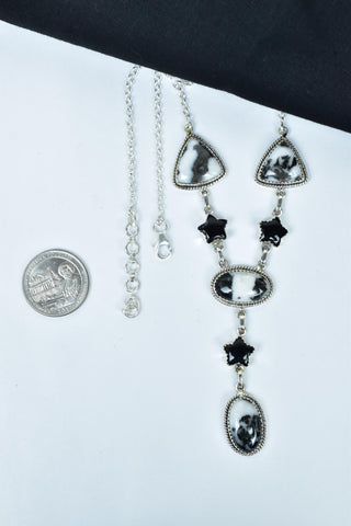 Handmade Zebra Jasper & Black Onyx 925 Sterling Silver Lariat Necklace