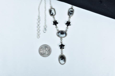 Handmade Zebra Jasper & Black Onyx 925 Sterling Silver Lariat Necklace