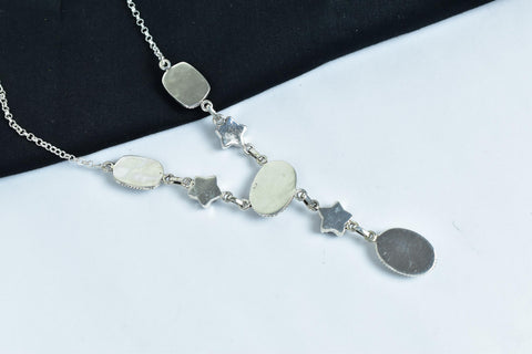 Handmade Zebra Jasper & Black Onyx 925 Sterling Silver Lariat Necklace
