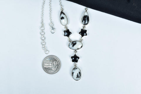Handmade Zebra Jasper & Black Onyx 925 Sterling Silver Lariat Necklace