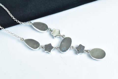 Handmade Zebra Jasper & Black Onyx 925 Sterling Silver Lariat Necklace