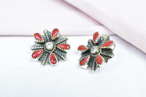 Handmade Aurora Opal & Cubic Zircon Sterling Silver Stud Earrings