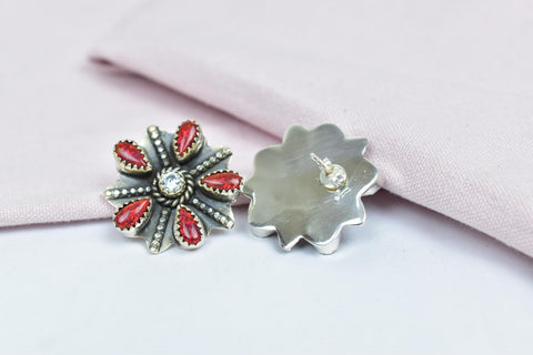 Handmade Aurora Opal & Cubic Zircon Sterling Silver Stud Earrings