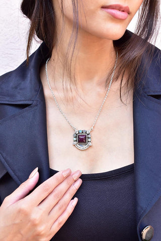 Handmade Sterling Silver Purple Spiny Oyster & Opal Cluster Necklace