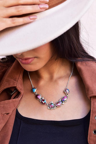 Handmade Pink Dahlia Turquoise & Sterling Silver Necklace with 17 inch Adjustable Chain