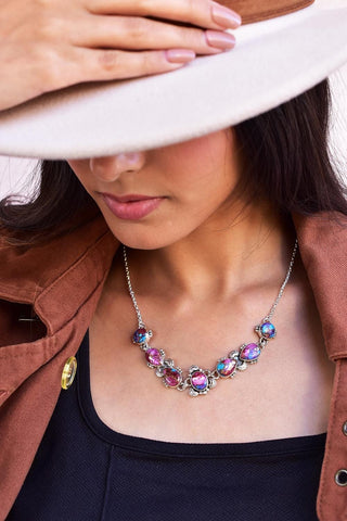 Handmade Pink Dahlia Turquoise & Sterling Silver Necklace with 17 inch Adjustable Chain