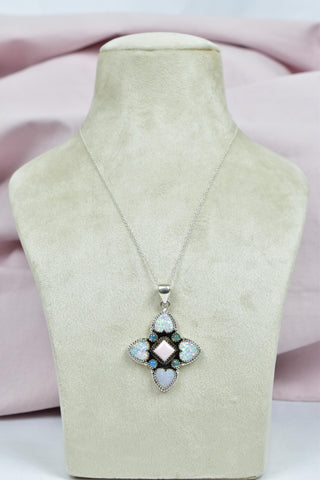 Handmade Pink Conch, Aurora Opal & Sterling Silver Pendant