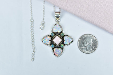 Handmade Pink Conch, Aurora Opal & Sterling Silver Pendant