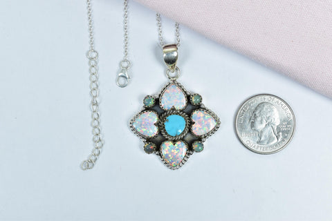 Handmade Turquoise & Aurora Opal Sterling Silver Pendant Necklace
