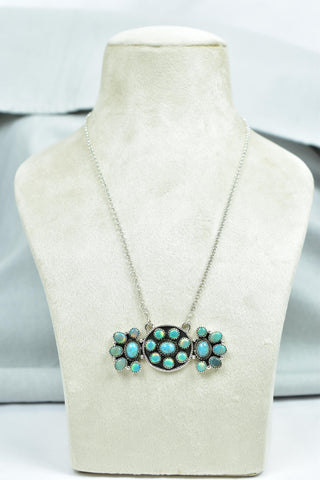 Handmade Aurora Opal & Mojave Turquoise Sterling Silver Necklace with 18 inch Adjustable Chain