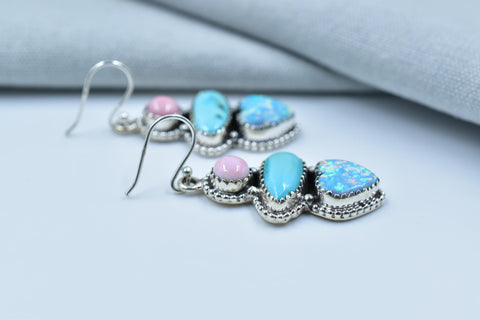 Handmade Aurora Opal Turquoise Sterling Silver Earrings
