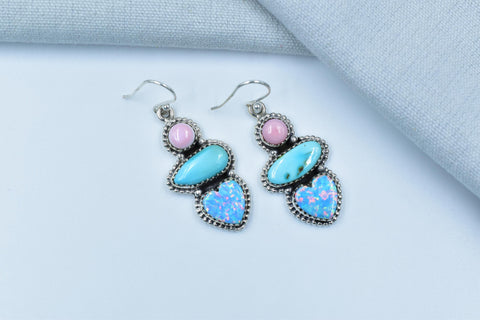 Handmade Aurora Opal Turquoise Sterling Silver Earrings