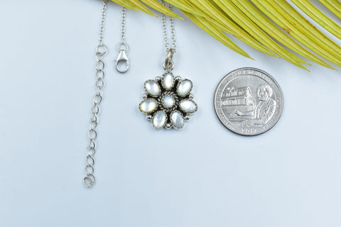 Handmade Mother of Pearl Pendant Sterling Silver Pendant with 16 inch Adjustable Chain