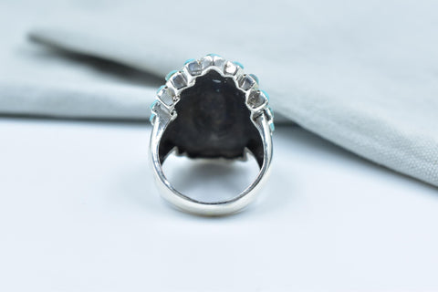 Turquoise Chief Head Ring: 925 Sterling Silver Adjustable Statement Ring