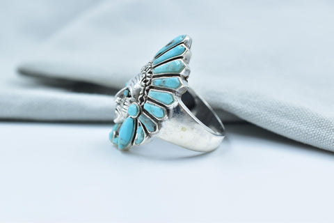Turquoise Chief Head Ring: 925 Sterling Silver Adjustable Statement Ring