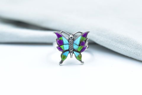 Handmade Aurora Opal & Sterling Silver Adjustable Butterfly Ring