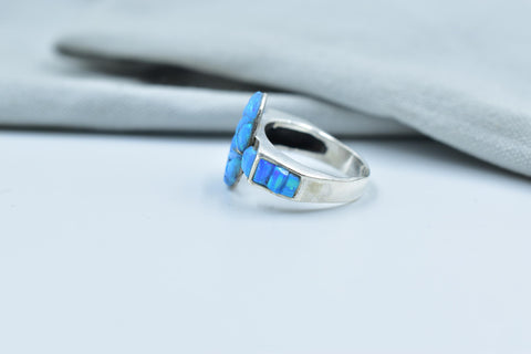 Handmade Blue Opal Sterling Silver Ring - Size 8