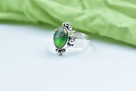 Handmade Peacock Dahlia & Sterling Silver Adjustable Ring, Statement Ring Women