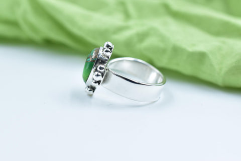 Handmade Peacock Dahlia & Sterling Silver Adjustable Ring