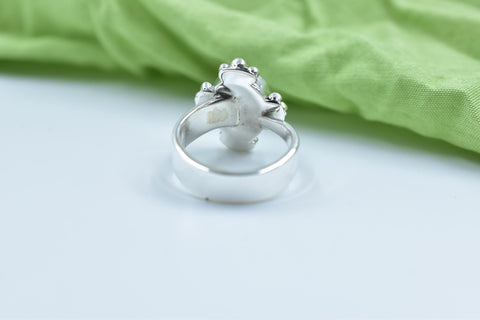 Handmade Peacock Dahlia & Sterling Silver Adjustable Ring, Statement Ring Women