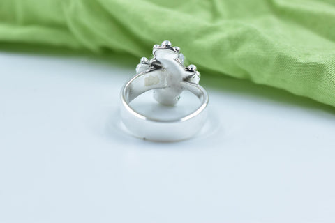 Handmade Peacock Dahlia & Sterling Silver Adjustable Ring