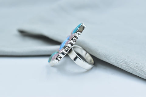 Handmade Turquoise & Pink Opal 925 Sterling Silver Ring