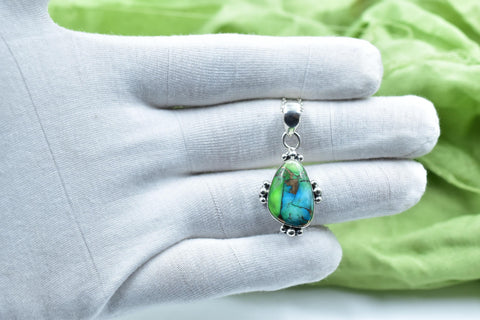Handmade Peacock Dahlia Pendant, 925 Sterling Silver Statement Necklace with 16 inch Adjustable Chain