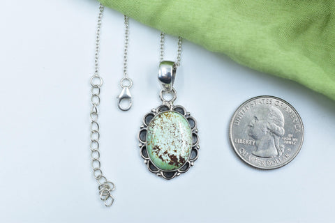 Handmade Mantis Variscite Turquoise & Sterling Silver Pendant with 16 inch Adjustable Chain