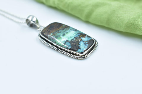Handmade Mantis Variscite Turquoise & Sterling Silver Pendant with 16 inch Adjustable Chain