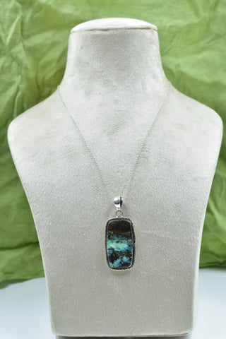 Handmade Mantis Variscite Turquoise & Sterling Silver Pendant with 16 inch Adjustable Chain