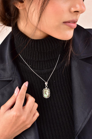 Handmade Mantis Variscite Turquoise & Sterling Silver Pendant with 16 inch Adjustable Chain