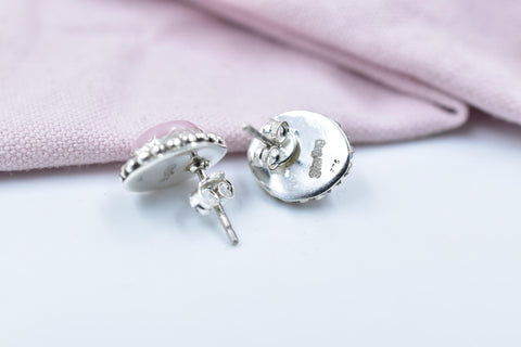 Handmade Pink Opal & Sterling Silver Post Stud Earrings for Women