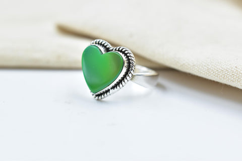 Handmade Aurora Opal & Sterling Silver Adjustable Ring, Gemstone Heart Statement Ring for Women
