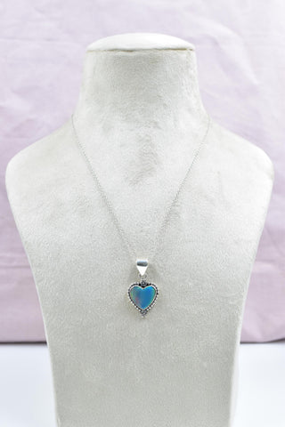 Handmade Aurora Opal & Sterling Silver Heart Pendant with 16 inch Adjustable Chain