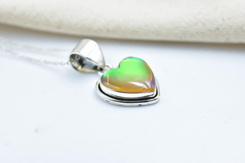 Handmade Aurora Opal & Sterling Silver Heart Pendant with 16 inch Adjustable Chain